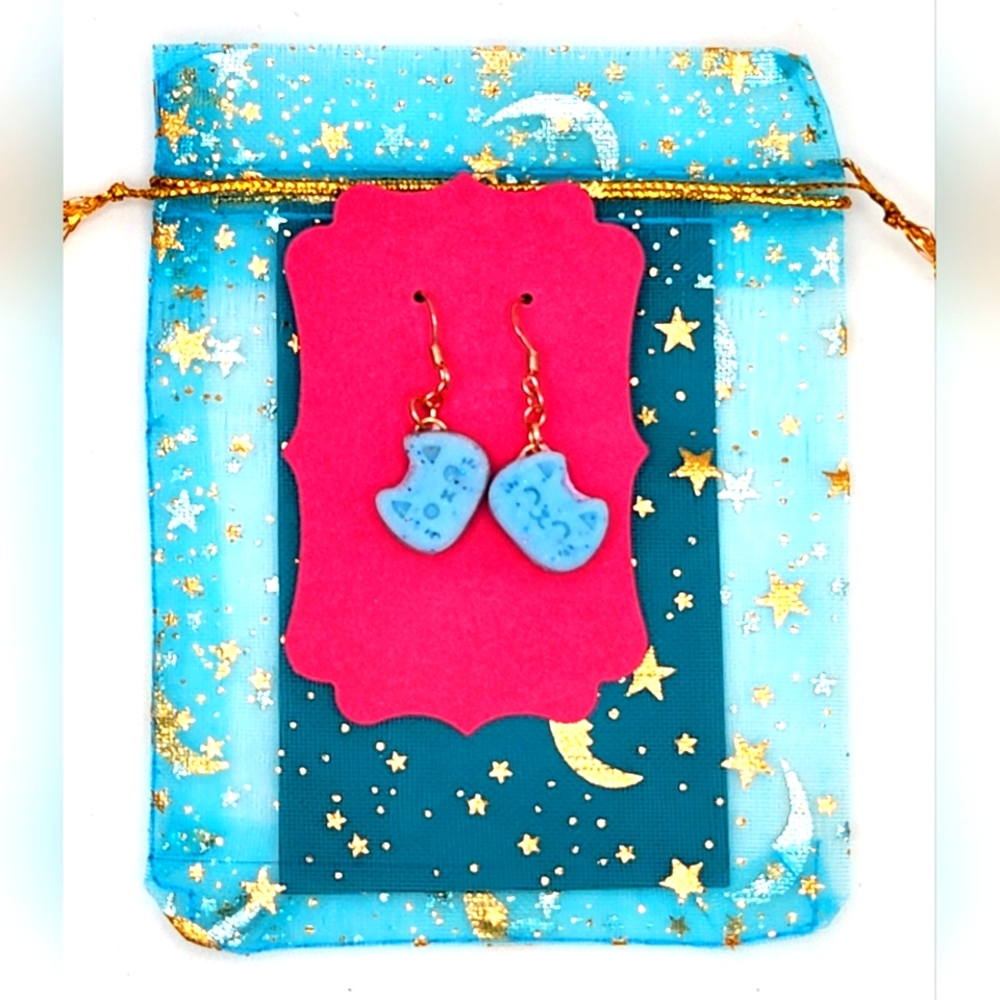SU Light Blue "Cookie Cat" Handmade Earrings w/Certificate of Authenticity